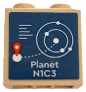 Brick, Modified 1 x 2 x 1 2/3 with Studs on Side with Dark Blue Screen with White Orbiting Planets, 'Planet N1C3' and Red Marker Pattern (Sticker) - Set 42602