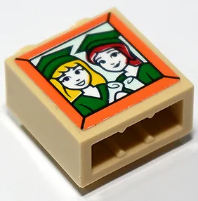 Brick, Modified 1 x 2 x 1 2/3 with Studs on Side with Picture of Girls at Graduation, Green Gowns and Mortarboards on Yellow Background in Orange Frame Pattern (Sticker) - Set 41730