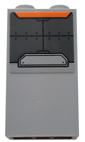 Brick 1 x 2 x 3 with Dark Bluish Gray Armor Plates and Orange Trapezoid Pattern (Sticker) - Set 76102