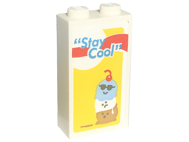 Brick 1 x 2 x 3 with '"Stay Cool"' and Scoops of Ice Cream on Yellow Background Pattern (Sticker) - Set 60253