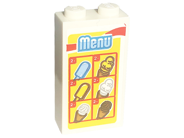 Brick 1 x 2 x 3 with 'Menu', Ice Cream Cones and Bars on Yellow Background Pattern (Sticker) - Set 60253