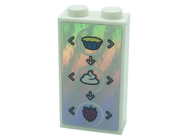 Brick 1 x 2 x 3 with Arrows, Cup, Cream, and Raspberry on Iridescent Mirrored Background Pattern (Sticker) - Set 41366