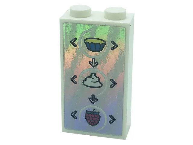 Brick 1 x 2 x 3 with Arrows, Cup, Cream, and Raspberry on Iridescent Mirrored Background Pattern (Sticker) - Set 41366