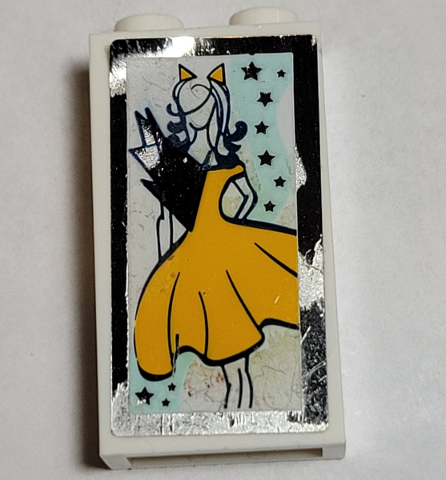 Brick 1 x 2 x 3 with Woman Wearing Bright Light Orange Dress and Cat Ears, Mirrored Edge Pattern (Sticker) - Set 41344