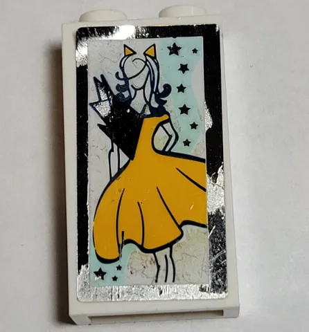 Brick 1 x 2 x 3 with Woman Wearing Bright Light Orange Dress and Cat Ears, Mirrored Edge Pattern (Sticker) - Set 41344