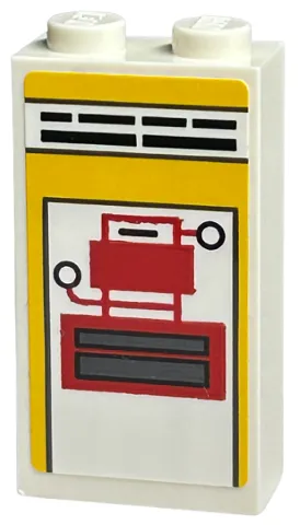 Brick 1 x 2 x 3 with Red Machine, Black Circles and Lines, Dark Bluish Gray Rectangles on White and Yellow Background Pattern (Sticker) - Sets 40528 / 40574