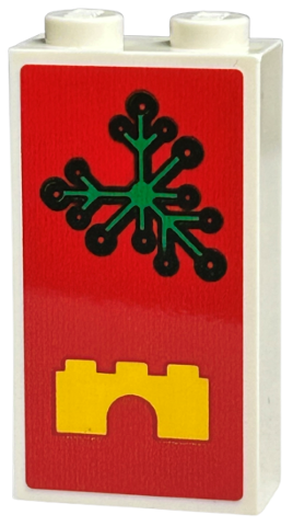 Brick 1 x 2 x 3 with Green Plant Leaves and Yellow Arch on Red Background Pattern (Sticker) - Set 40574