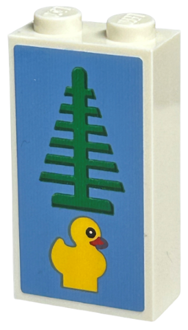 Brick 1 x 2 x 3 with Green Tree and Yellow Duckling on Medium Blue Background Pattern (Sticker) - Set 40574