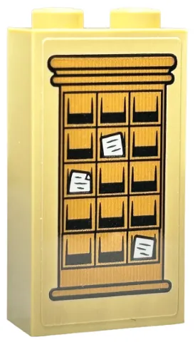 Brick 1 x 2 x 3 with Medium Nougat Mail Organiser Cabinet with White Papers with Black Outline Pattern (Sticker) - Set 76423