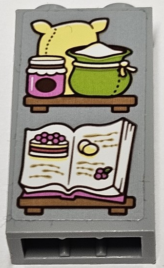Brick 1 x 2 x 3 with Flour, Jam Jar and Open Cookbook with Cake and Eggs on Shelves Pattern (Sticker) - Set 43188