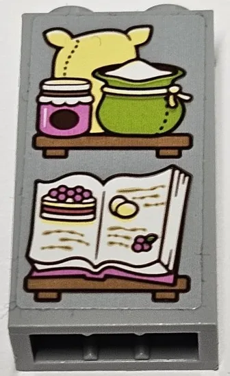 Brick 1 x 2 x 3 with Flour, Jam Jar and Open Cookbook with Cake and Eggs on Shelves Pattern (Sticker) - Set 43188