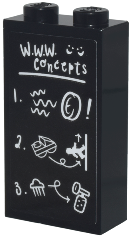 Brick 1 x 2 x 3 with White 'W.W.W. Concepts' Smiley Faces, and Numbered List '1. 2. 3.' Pattern (Sticker) - Set 76437