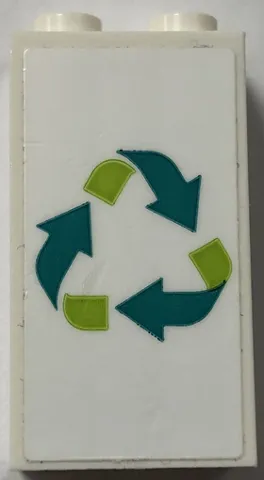 Brick 1 x 2 x 3 with Lime and Dark Turquoise Recycling Arrows Pattern (Sticker) - Set 60386