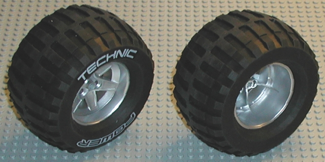 Wheel 62mm D. x 46mm Technic Racing Large, with Black Tire Technic Power Puller with 'TECHNIC POWER' White Pattern (22969 / 32298pb01)