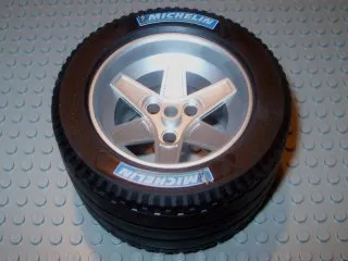 Wheel 62mm D. x 46mm Technic Racing Large, with Black Tire Technic Racing Large with 'MICHELIN' White Pattern (22969 / 32296pb02)