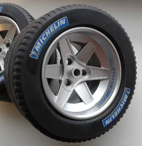 Wheel 62mm D. x 46mm Technic Racing Large with 2x 'OZ WHEELS' Pattern (Stickers), with Black Tire Technic Racing Large with 'MICHELIN' White Pattern (22969pb01 / 32296pb02) - Set 8461