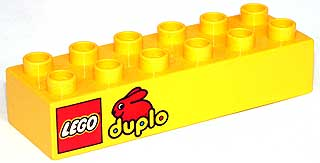 Duplo, Brick 2 x 6 with LEGO Logo and DUPLO Bunny Logo Pattern