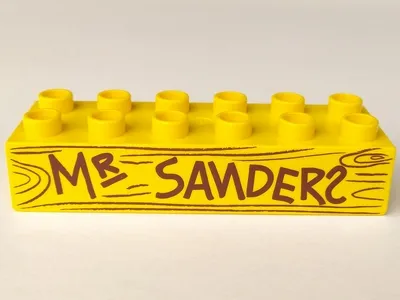 Duplo, Brick 2 x 6 with 'MR SANDERS' and Wood Grain Pattern