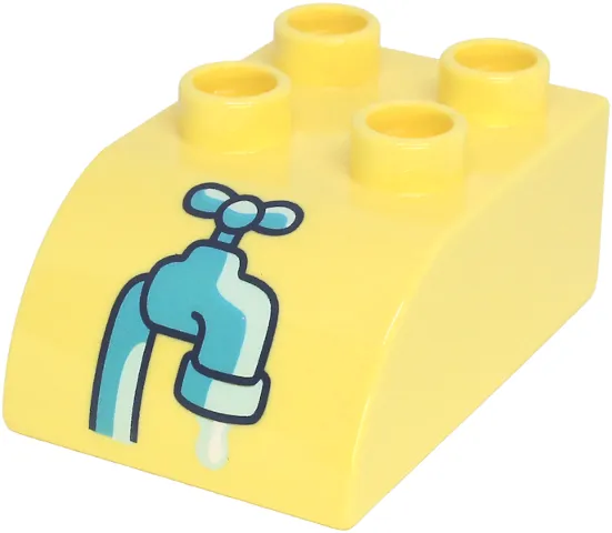 Duplo, Brick 2 x 3 Slope Curved with Medium Azure Water Faucet Pattern