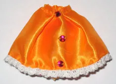 Belville, Clothes Skirt Long, Satin with 3 Red Jewels and White Lace Trim