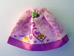 Belville, Clothes Skirt Long, Satin Pink with Dark Pink Pattern and Border, Sheer Pink Layer and Rosette