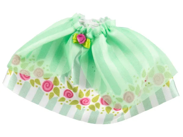Belville, Clothes Skirt Long, Satin with Light Green Stripes and Roses Pattern and Sheer Medium Green Layer