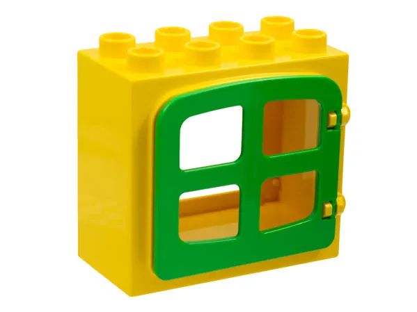 Duplo Door / Window Frame 2 x 4 x 3 Raised Door Outline with Bright Green Door / Window with 4 Panes (2332 / 4809)