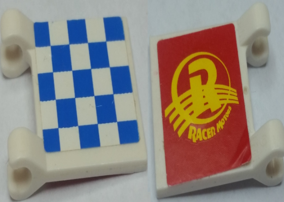 Flag 2 x 2 Square with Checkered Blue Pattern and Yellow 'RACER MOTORS' on Red Background Pattern (Stickers) - Set 8161