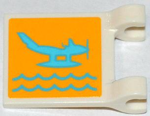 Flag 2 x 2 Square with Medium Azure Seaplane and Waves on Yellow Background Pattern on Both Sides (Stickers) - Set 3063