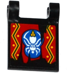 Flag 2 x 2 Square with Worn Red Banner with Yellow Dots and White Spider in Blue Shape Pattern Model Left Side (Sticker) - Set 70604