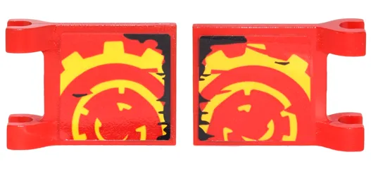 Flag 2 x 2 Square with Yellow Gear on Red Background and Black Ripped Edge Pattern on Both Sides (Stickers) - Set 70626