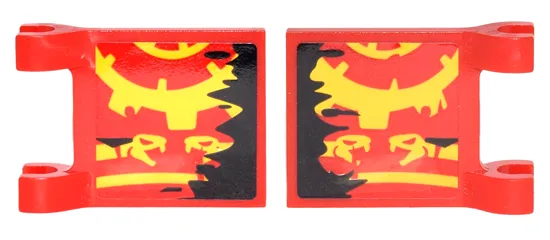 Flag 2 x 2 Square with Yellow Gear and 2 Snakes on Red Background and Black Ripped Edge Pattern on Both Sides (Stickers) - Set 70626
