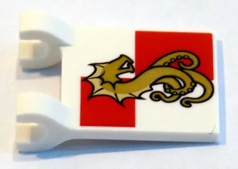 Flag 2 x 2 Square with Sea Monster on Red and White Quarters Background Pattern (Leviathan)