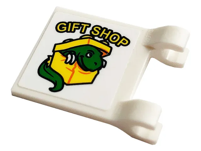 Flag 2 x 2 Square with 'GIFT SHOP', Lego Box and Dinosaur Pattern (Sticker) - Set 75934