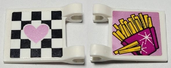 Flag 2 x 2 Square with Medium Lavender Heart on Checkered Background and French Fries on Reverse Pattern (Stickers) - Set 41349