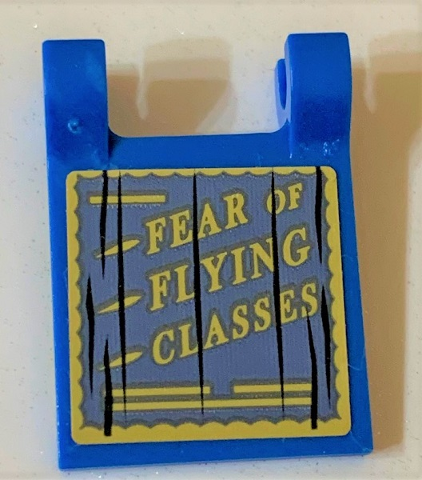 Flag 2 x 2 Square with Tan 'FEAR OF FLYING CLASSES' on Sand Blue Background Pattern on Both Sides (Stickers) - Set 75978
