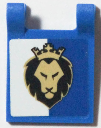 Flag 2 x 2 Square with Black and Gold Lion Head with Crown on Blue and White Background Pattern (Sticker) - Set 40346