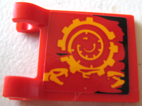 Flag 2 x 2 Square with Bright Light Orange Spiral Cog, Snake Heads and Black Tattered Edge Pattern Model Left Side (Sticker) - Set 70624