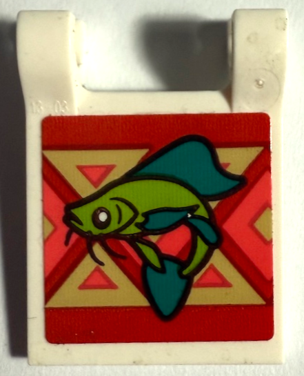 Flag 2 x 2 Square with Lime and Dark Turquoise Fish on Magenta, Coral and Tan Background Pattern (Sticker) - Set 43185