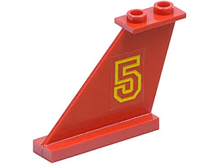 Tail 4 x 1 x 3 with Yellow Number 5 Pattern Model Left Side (Sticker) - Set 6679