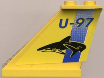 Tail 4 x 1 x 3 with Blue 'U-97' and Stripe and Black Shark Pattern on Both Sides (Stickers) - Sets 8250 / 8299