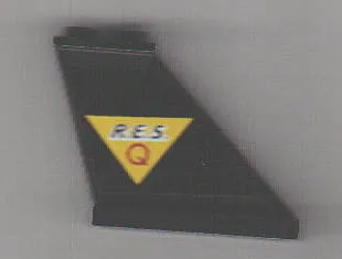 Tail 4 x 1 x 3 with Black 'R.E.S.' and Red 'Q' on Yellow Triangle Pattern Model Right Side (Sticker) - Set 6451