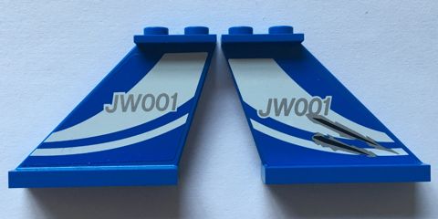 Tail 4 x 1 x 3 with White Curved Stripes and 'JW001' on Blue Background Pattern on Both Sides (Stickers) - Set 75915