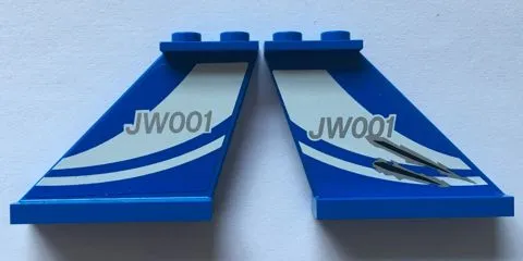 Tail 4 x 1 x 3 with White Curved Stripes and 'JW001' on Blue Background Pattern on Both Sides (Stickers) - Set 75915