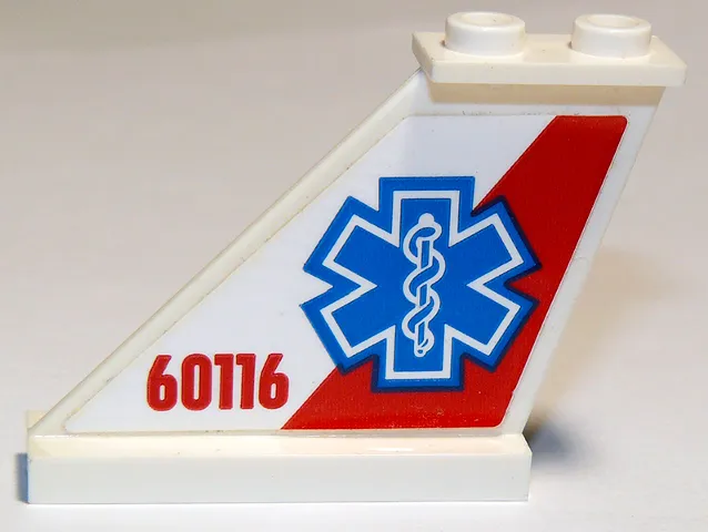 Tail 4 x 1 x 3 with EMT Star of Life and '60116' on Red and White Background Pattern on Left Side (Sticker) - Set 60116