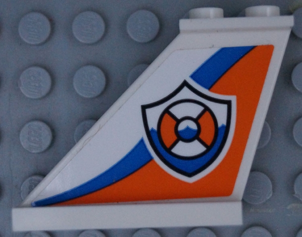 Tail 4 x 1 x 3 with Coast Guard Logo on Orange and Blue Curved Stripes Pattern Model Left Side (Sticker) - Sets 60164 / 60168