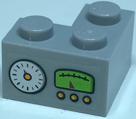 Brick 2 x 2 Corner with White and Lime Gauges and Yellow Buttons Pattern (Sticker) - Set 79117