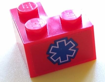 Brick 2 x 2 Corner with Blue EMT Star of Life Pattern (Sticker) - Set 60204