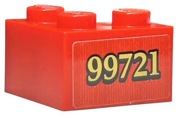 Brick 2 x 2 Corner with Gold '99721' with Black Outline Pattern Model Left Side (Sticker) - Set 76423