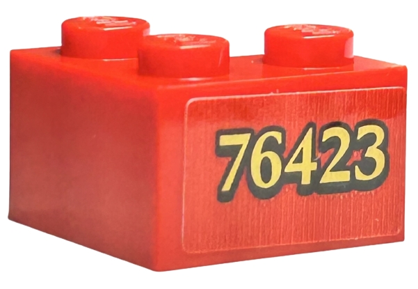 Brick 2 x 2 Corner with Gold '76423' with Black Outline Pattern Model Left Side (Sticker) - Set 76423